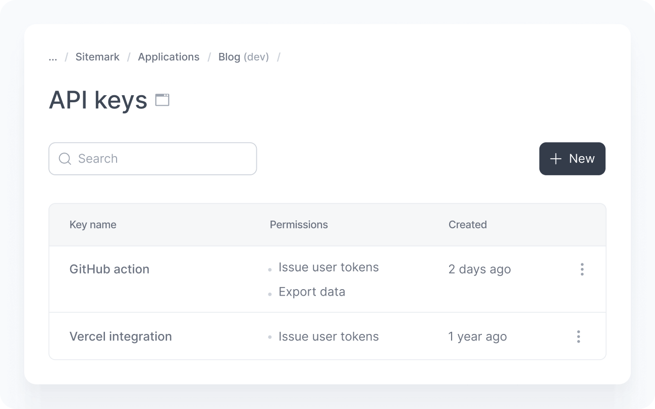 API key page