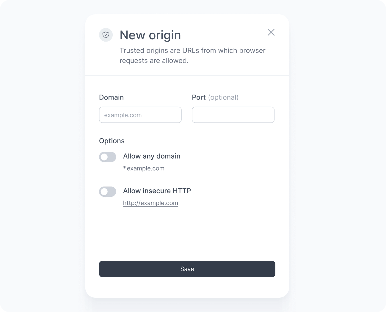 Trusted origins drawer