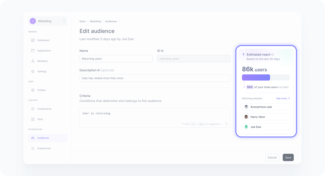 Audience estimation example