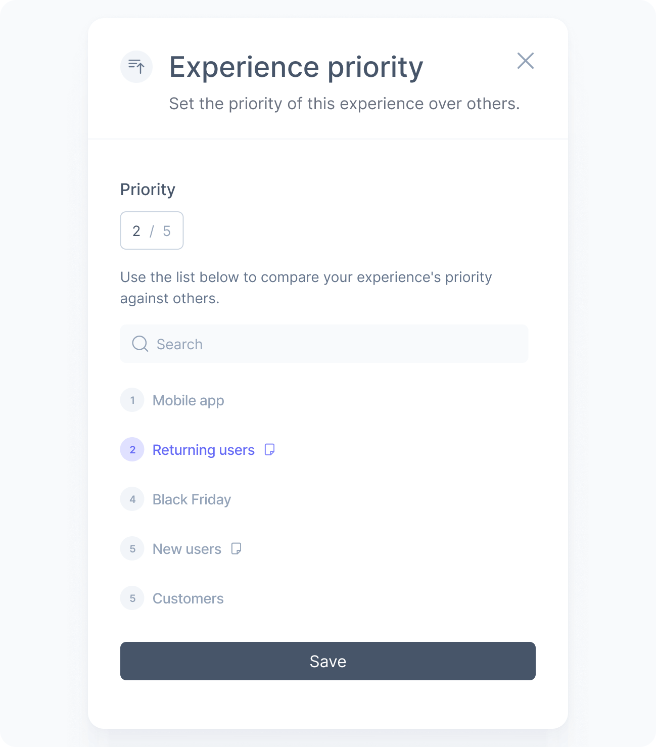 Experience priority settings